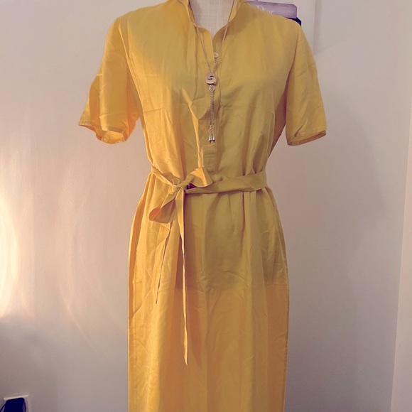 100% Silk Saffron Yellow Dress Size 10 - Picture 3 of 10